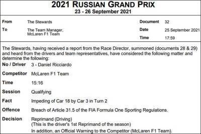 Риккардо и McLaren получили предупреждение - f1news.ru - Россия
