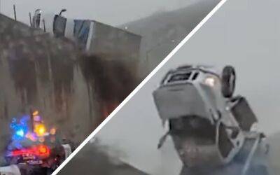 Грузовик рухнул прямо на место предыдущей аварии (видео) - zr.ru - штат Калифорния