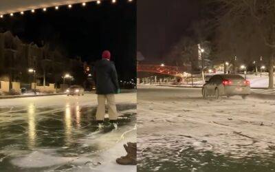 Пьяная женщина приехала по льду канала прямиком за решетку (видео) - zr.ru - New York