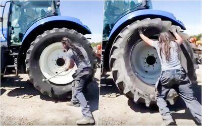 Красивая работа: перебортовка колеса трактора в два счета (видео) - zr.ru - Россия