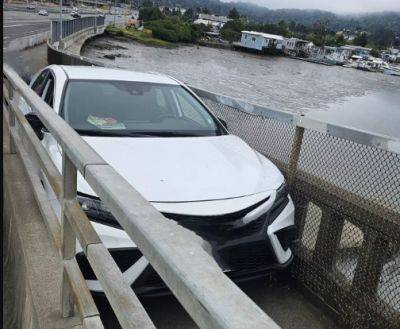 Пьяный водитель Toyota Camry допустил ошибку и застрял на пешеходном мосту (фото) - autocentre.ua - Сша - штат Калифорния